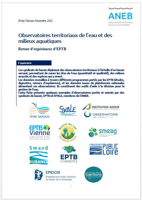 Observatoires de l’eau et des milieux aquatiques des syndicats de bassin – Version 2022