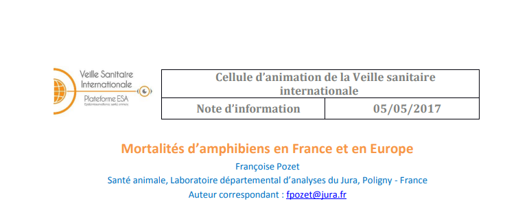 MORTALITÉS D’AMPHIBIENS EN FRANCE ET EN EUROPE