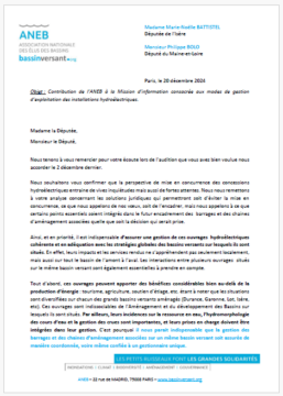 Contribution de l’ANEB à la Mission d’information du Sénat consacrée à l’avenir des concessions hydroélectriques