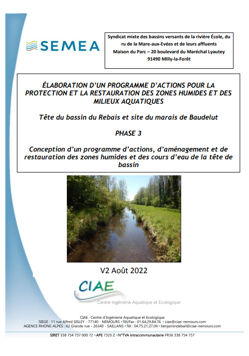 ÉLABORATION D’UN PROGRAMME D’ACTIONS POUR LA  PROTECTION ET LA RESTAURATION DES ZONES HUMIDES ET DES  MILIEUX AQUATIQUES – TÊTE DU BASSIN DU REBAIS ET SITE DU MARAIS DE BAUDELUT