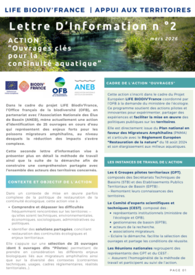 Lettre D’Information n °2 – ACTION “Ouvrages clés pour la continuité aquatique”
